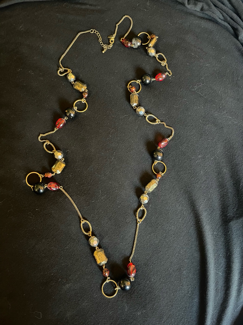 Lia Sophia Gold-Tone Long Necklace with Red and Black Beads